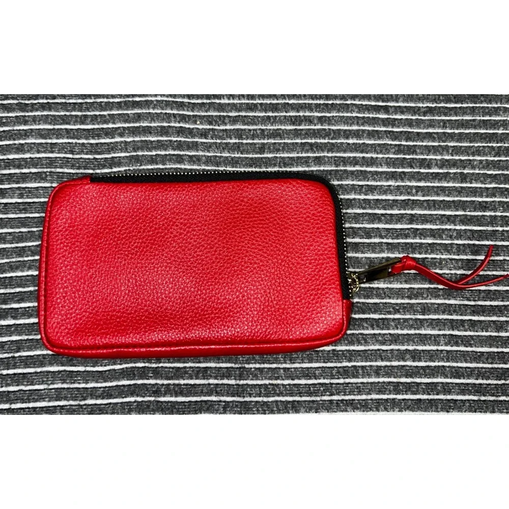 Bandolier Red Pebble Leather Expanded Pouch Gold Hardware Zip Top